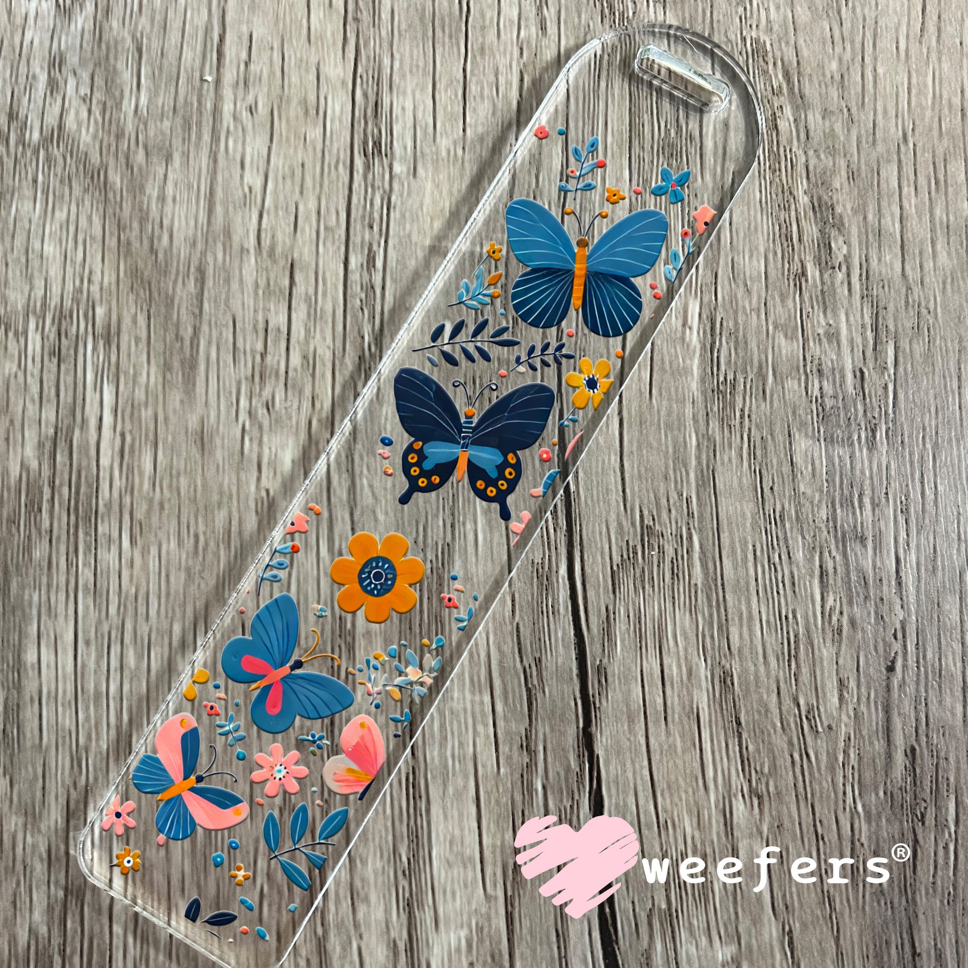 Blue and Pink Butterflies UV DTF Bookmark Decal