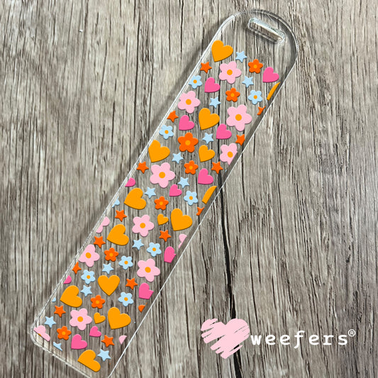 Hearts and Flowers Orange Pink UV DTF Bookmark Decal