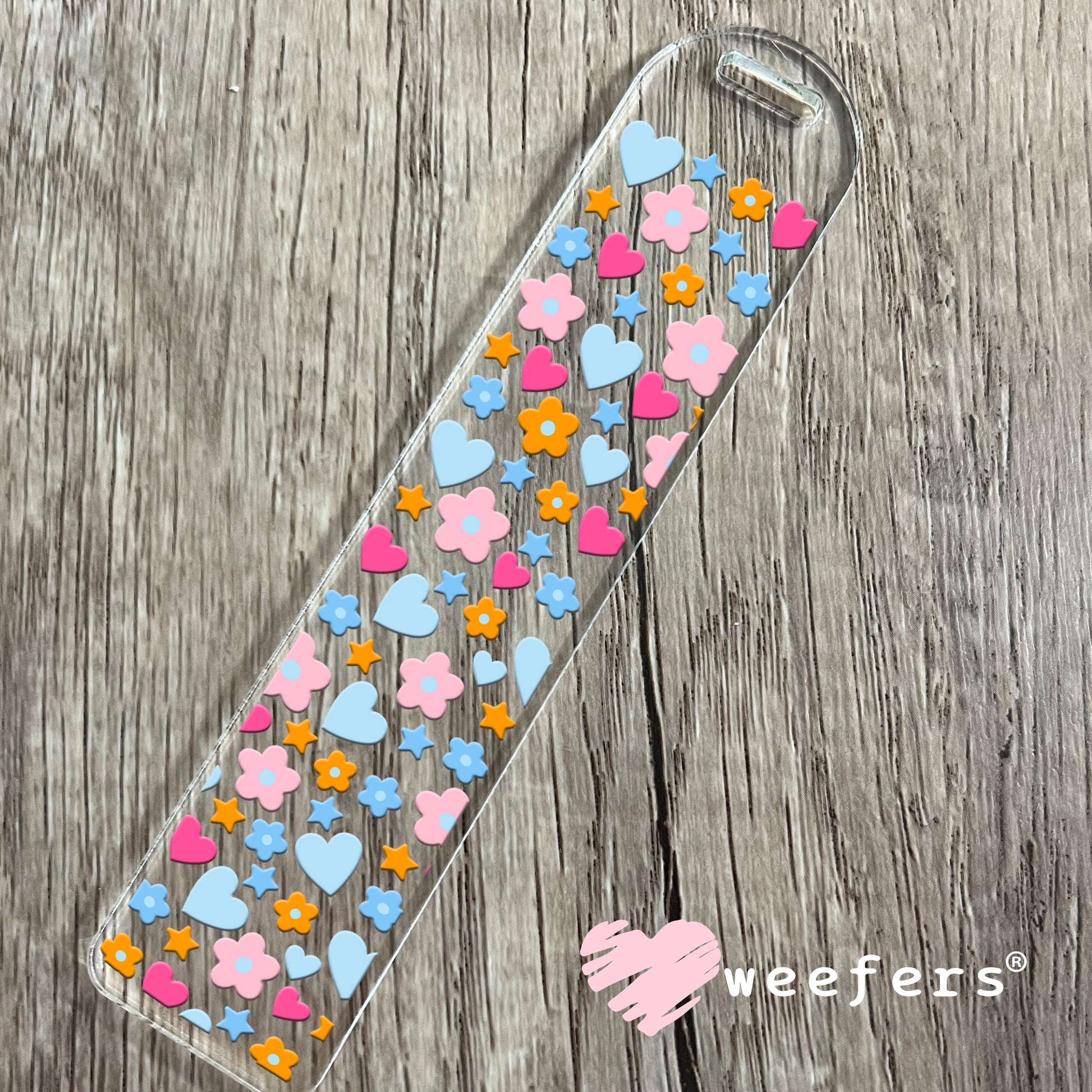 Hearts and Flowers Orange Pink UV DTF Bookmark Decal