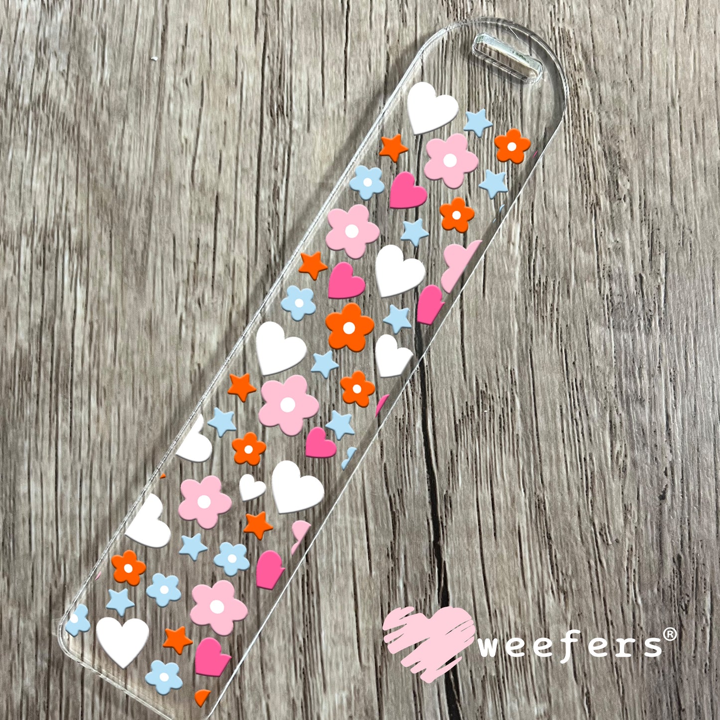 Hearts and Flowers White Pink UV DTF Bookmark Decal