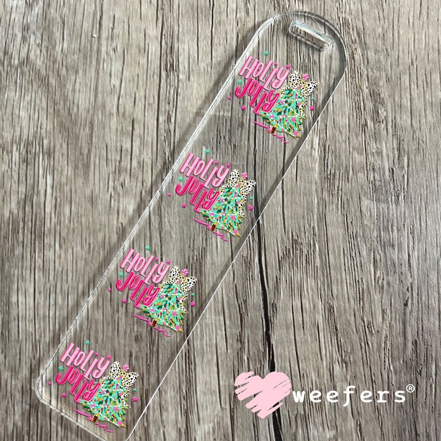 Holly Jolly Pink Christmas UV DTF Bookmark Decal