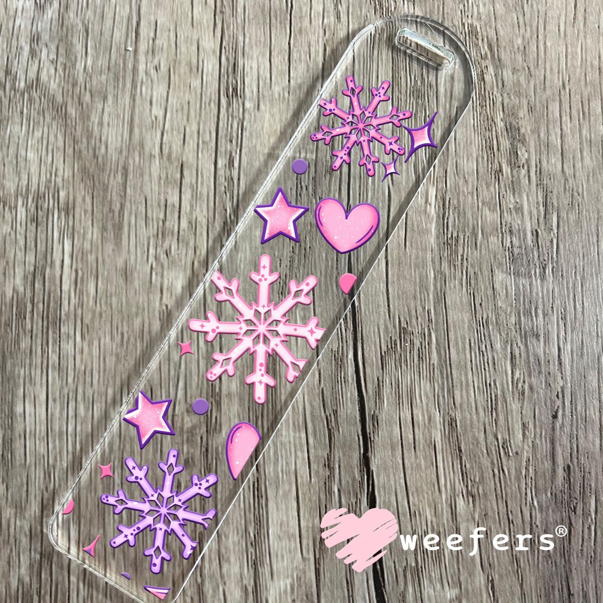 Pink Christmas Trees Snowflakes UV DTF Bookmark Decal