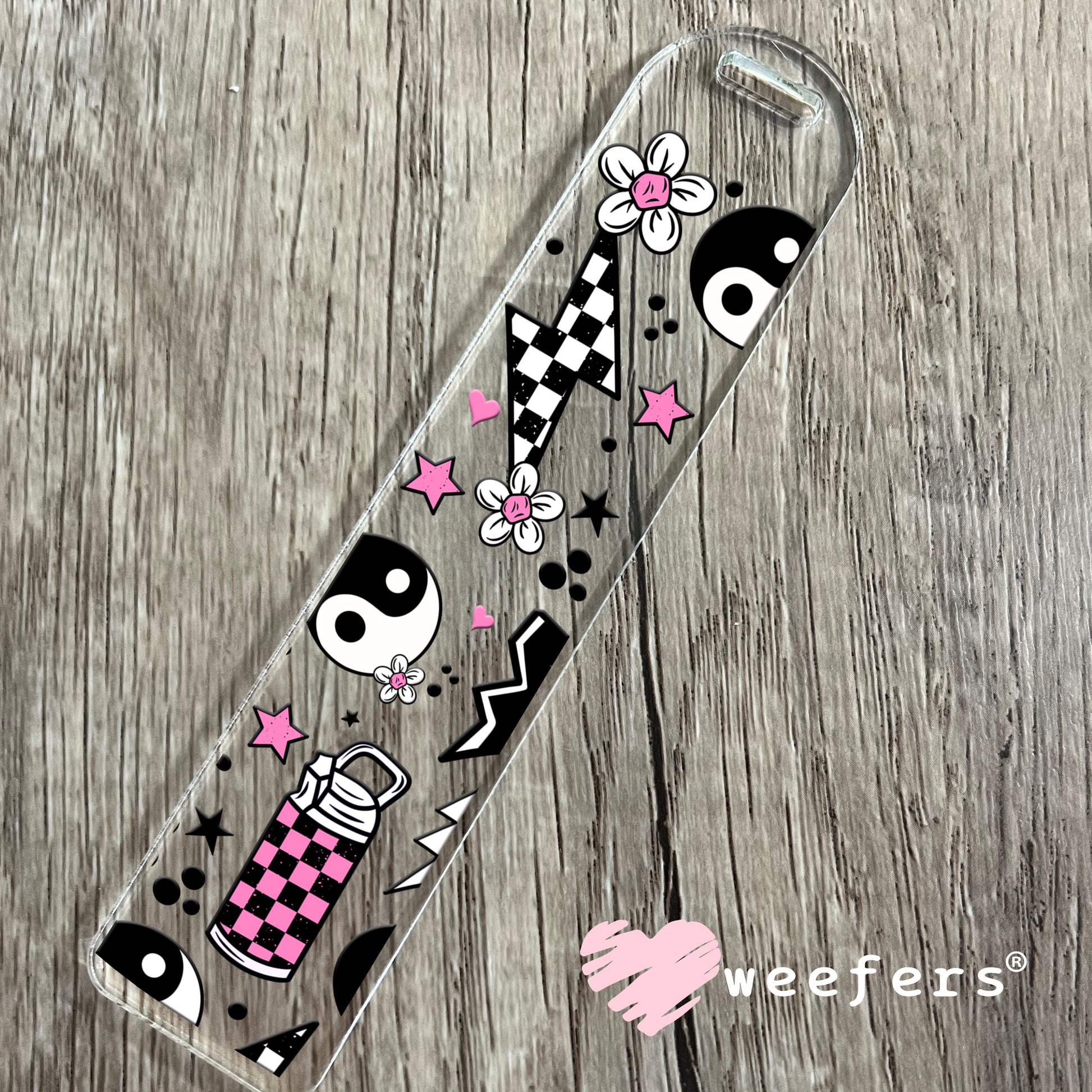 Pink Checkered Ying Yang UV DTF Bookmark Decal