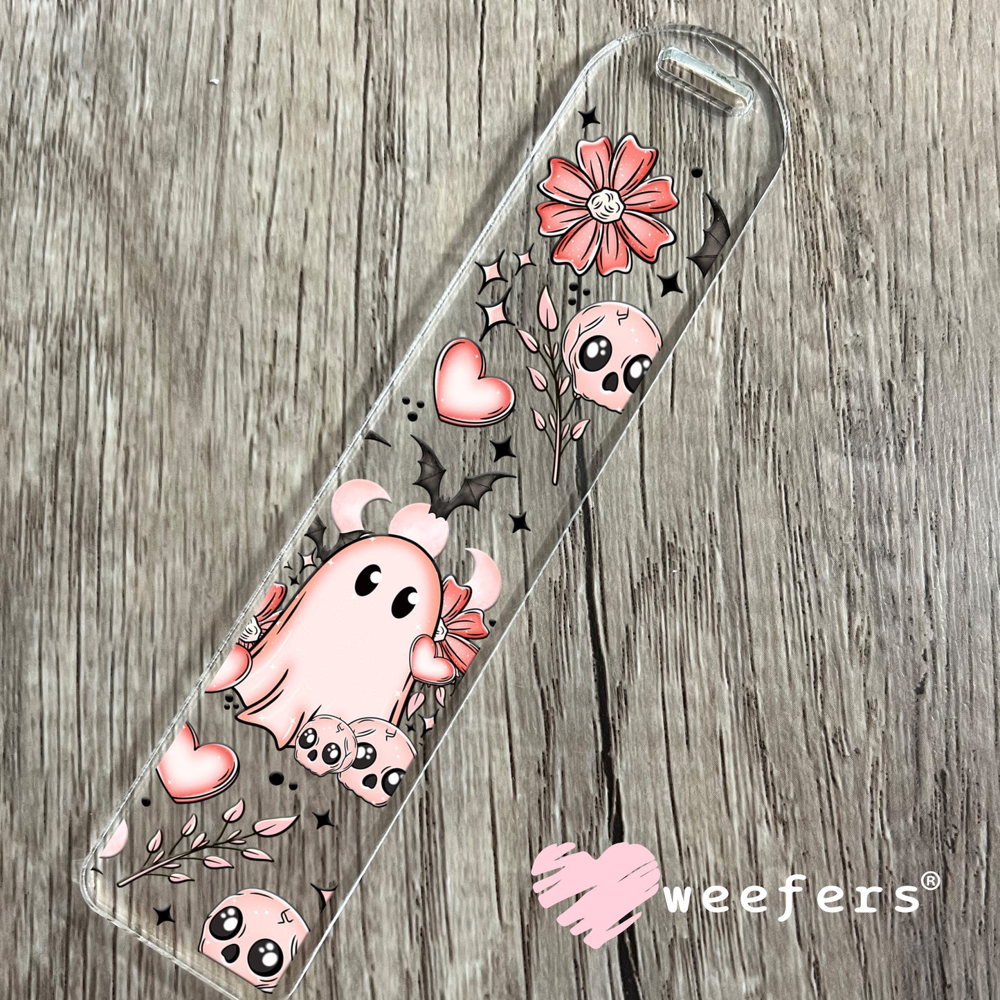 Blush Ghost and Skullies UV DTF Bookmark Decal