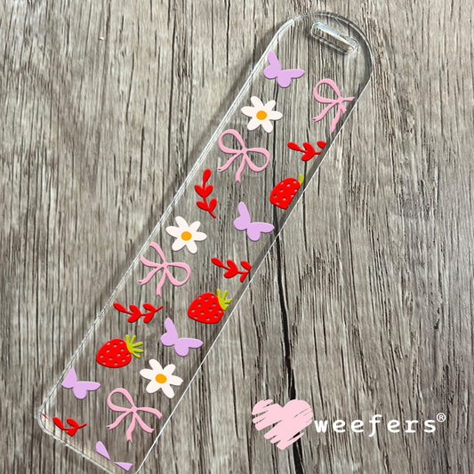 Coquette Strawberries and Bows UV DTF Bookmark Decal