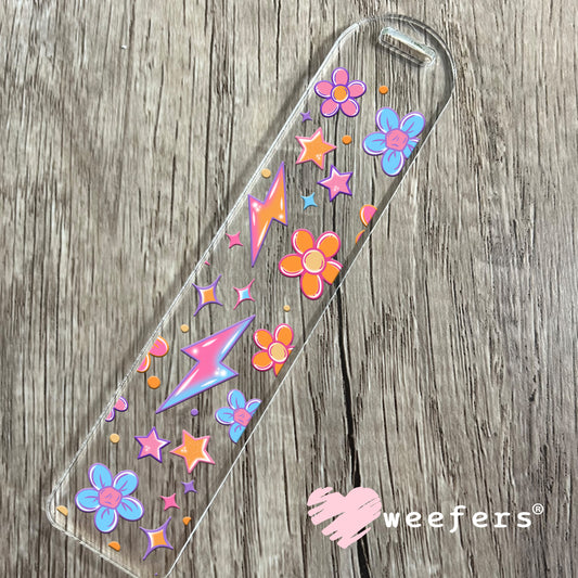 Orange and Blue Flowers and Lightening Bolts UV DTF Bookmark Decal