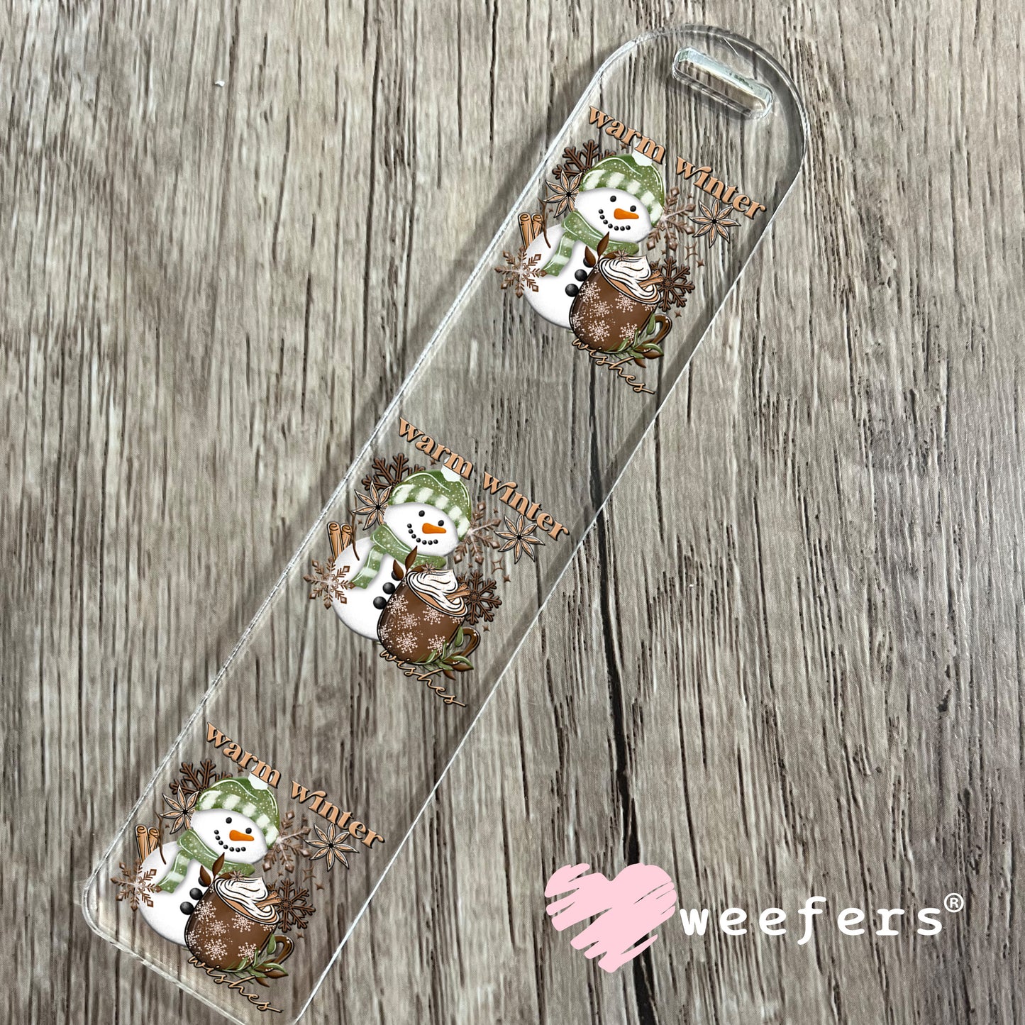 Warm Winter Snowman and Hot Cocoa UV DTF Bookmark Decal