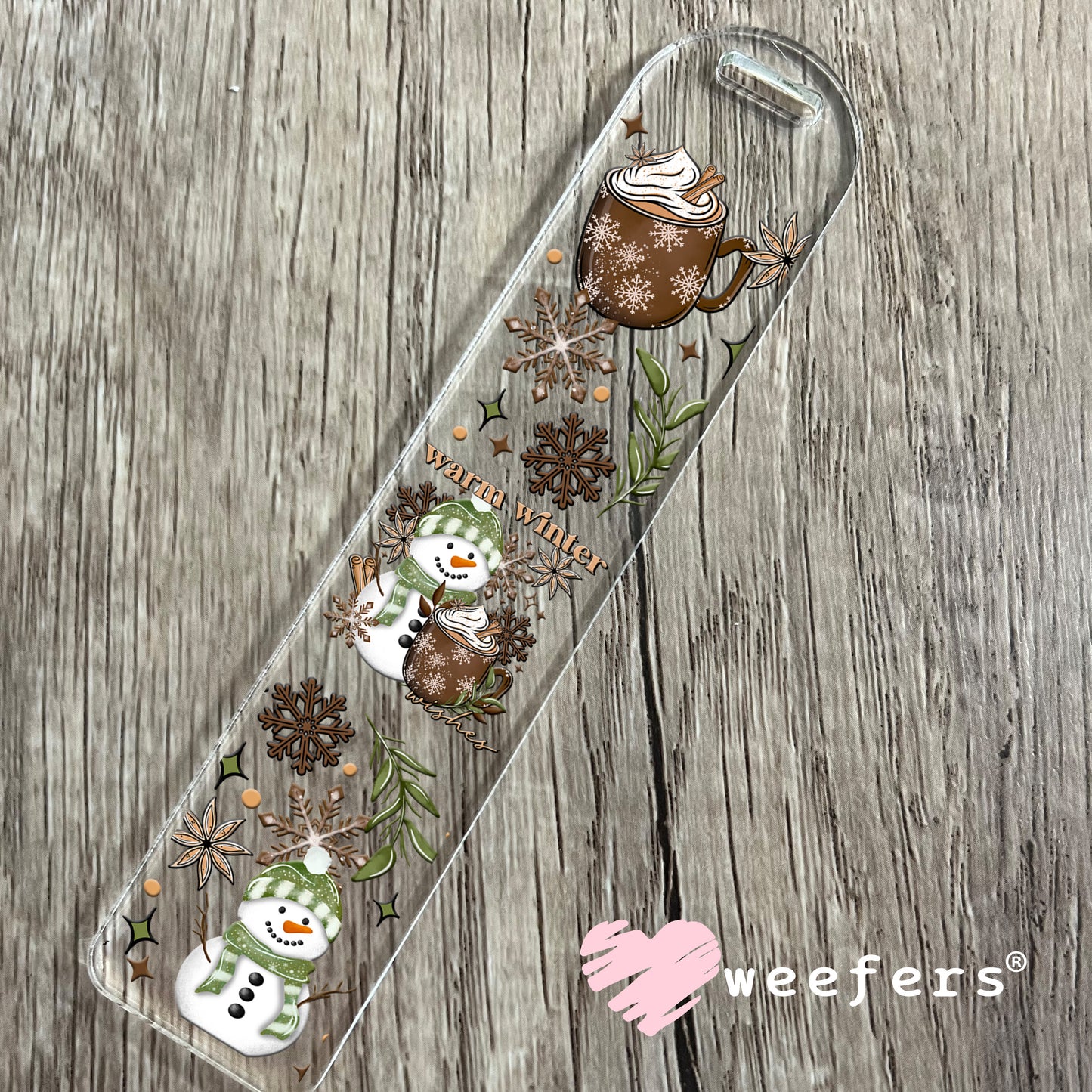 Warm Winter Snowman and Hot Cocoa UV DTF Bookmark Decal