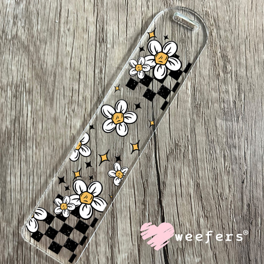 Tired 24/7 Black Checkers and Flowers UV DTF Bookmark Decal