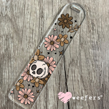 Skull Mauve and Brown Flowers UV DTF Bookmark Decal