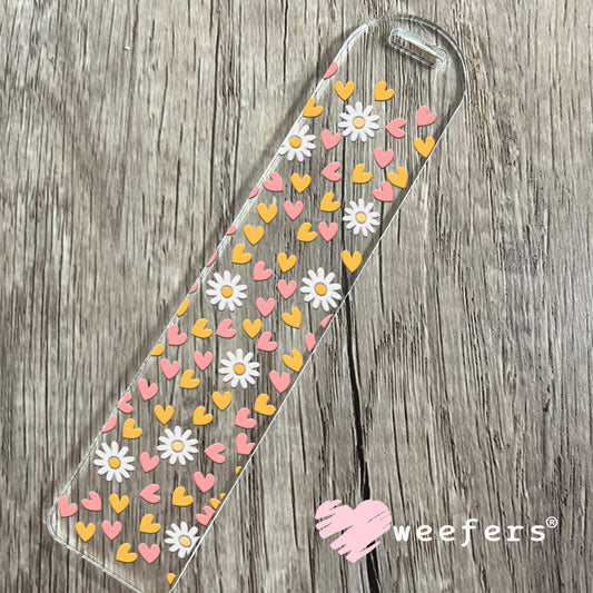 Hearts and Flowers White Pink Yellow UV DTF Bookmark Decal