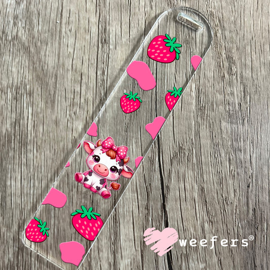 Baby Cow Pink Strawberries UV DTF Bookmark Decal