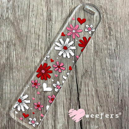 Pink and Red Hearts and Flowers UV DTF Bookmark Decal