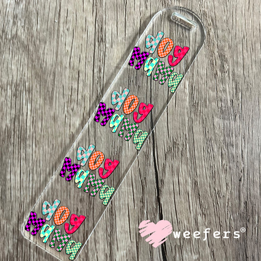 Dog Mama Colorful Checkers UV DTF Bookmark Decal