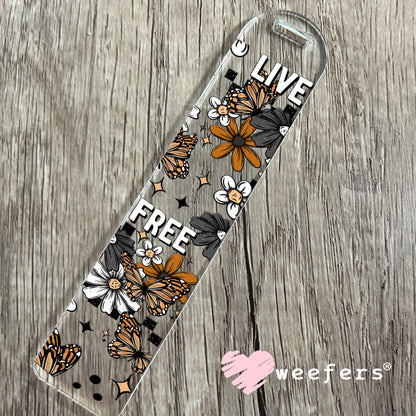 Live Free Rust and Grey Flowers UV DTF Bookmark Decal