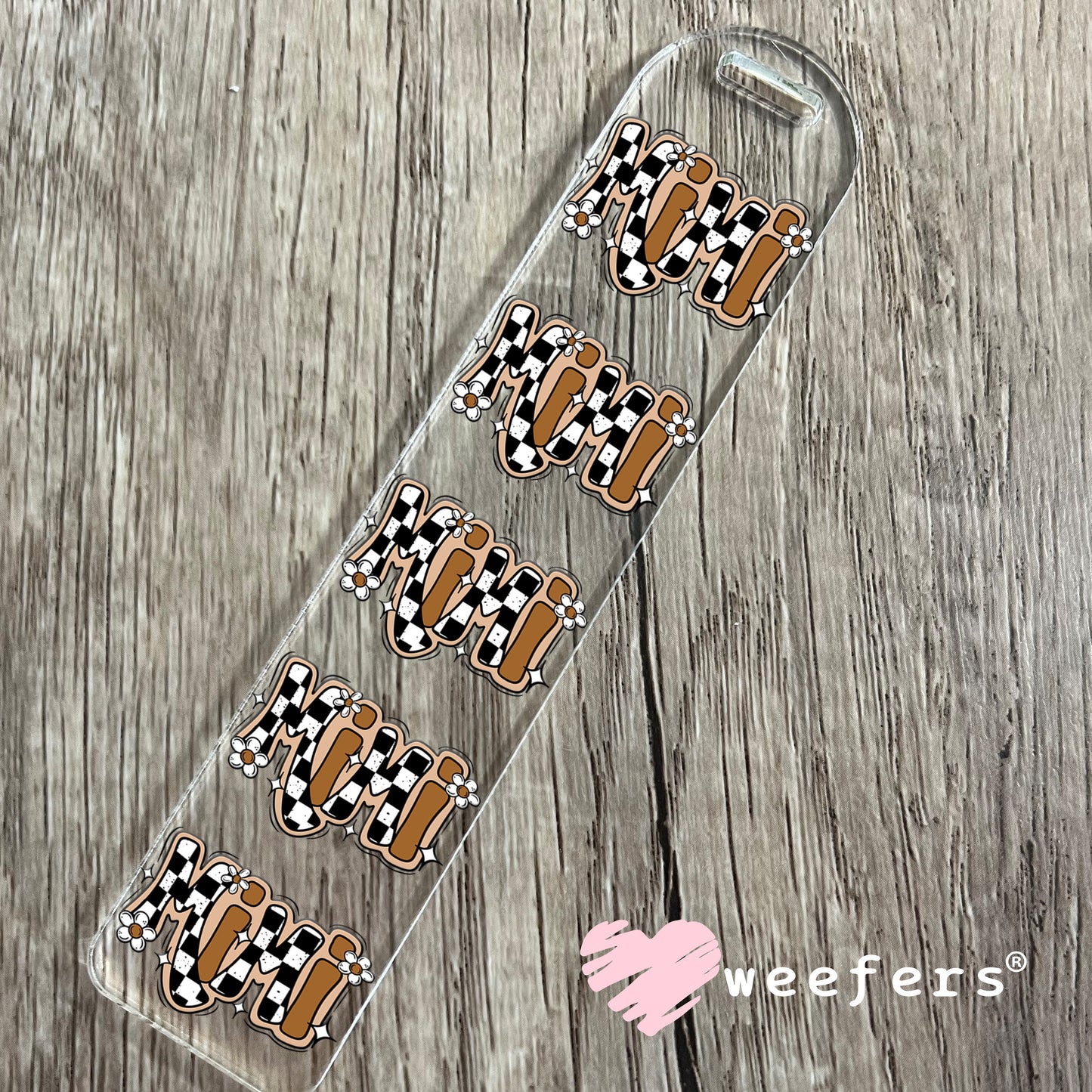 Mimi Brown Checkered UV DTF Bookmark Decal