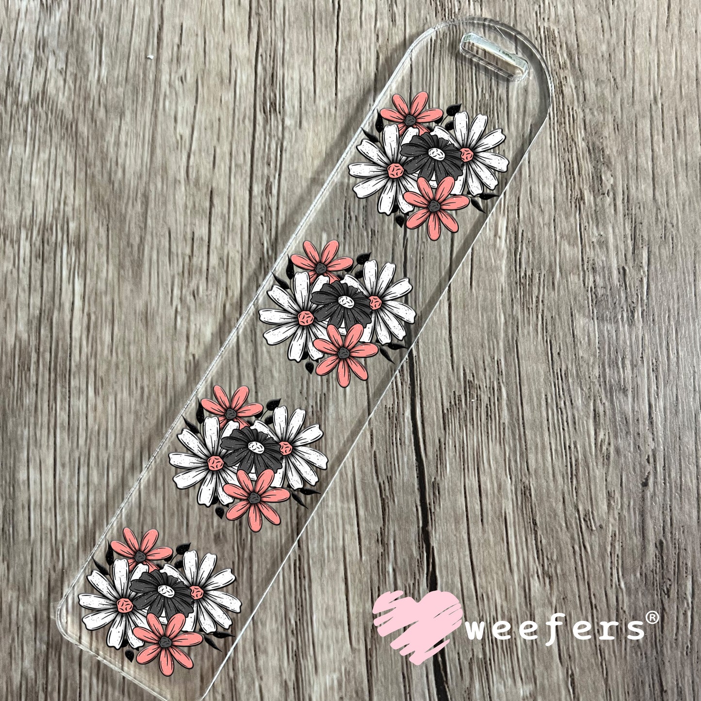 Grey White Pink Floral Bouquet UV DTF Bookmark Decal