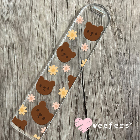 Teddy Bear Faces and Flowers UV DTF Bookmark Decal