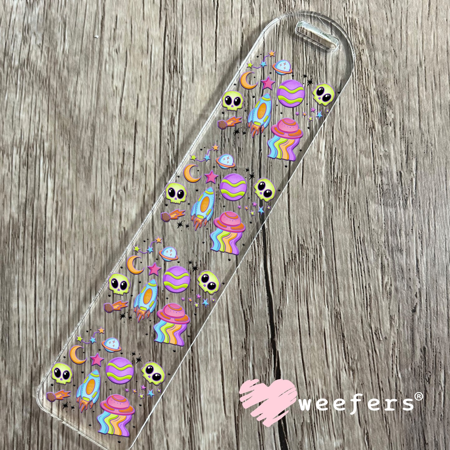 Aliens and Rocket Ships Girly UV DTF Bookmark Decal