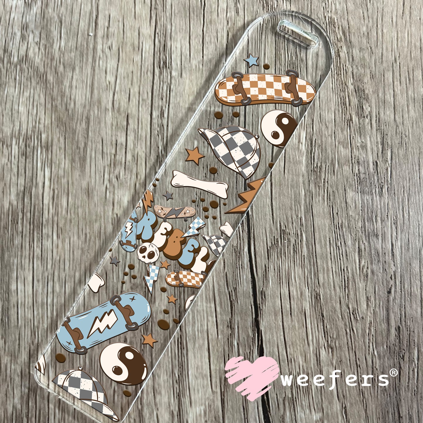 Rebel Skateboard Blue Brown UV DTF Bookmark Decal