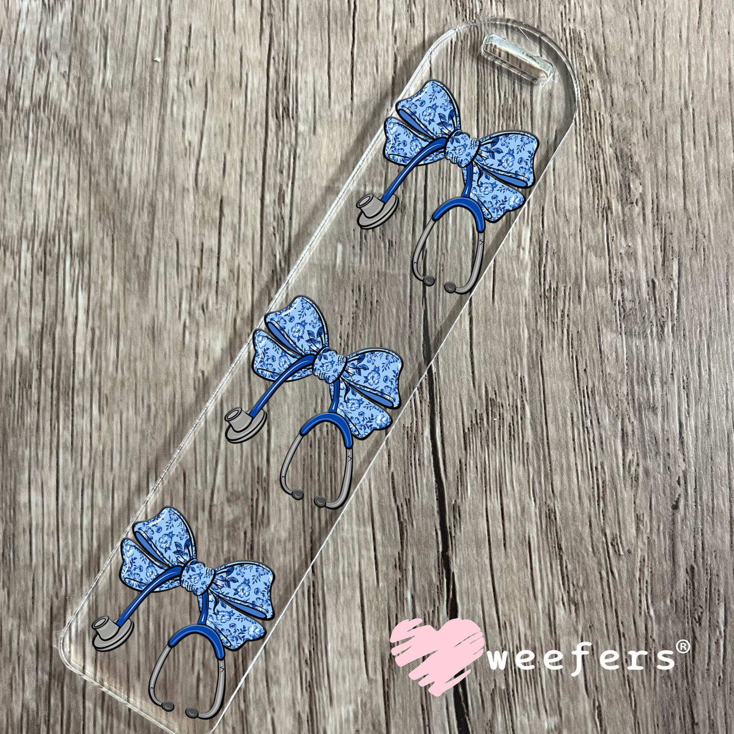 Blue Coquette Nurse Bow UV DTF Bookmark Decal