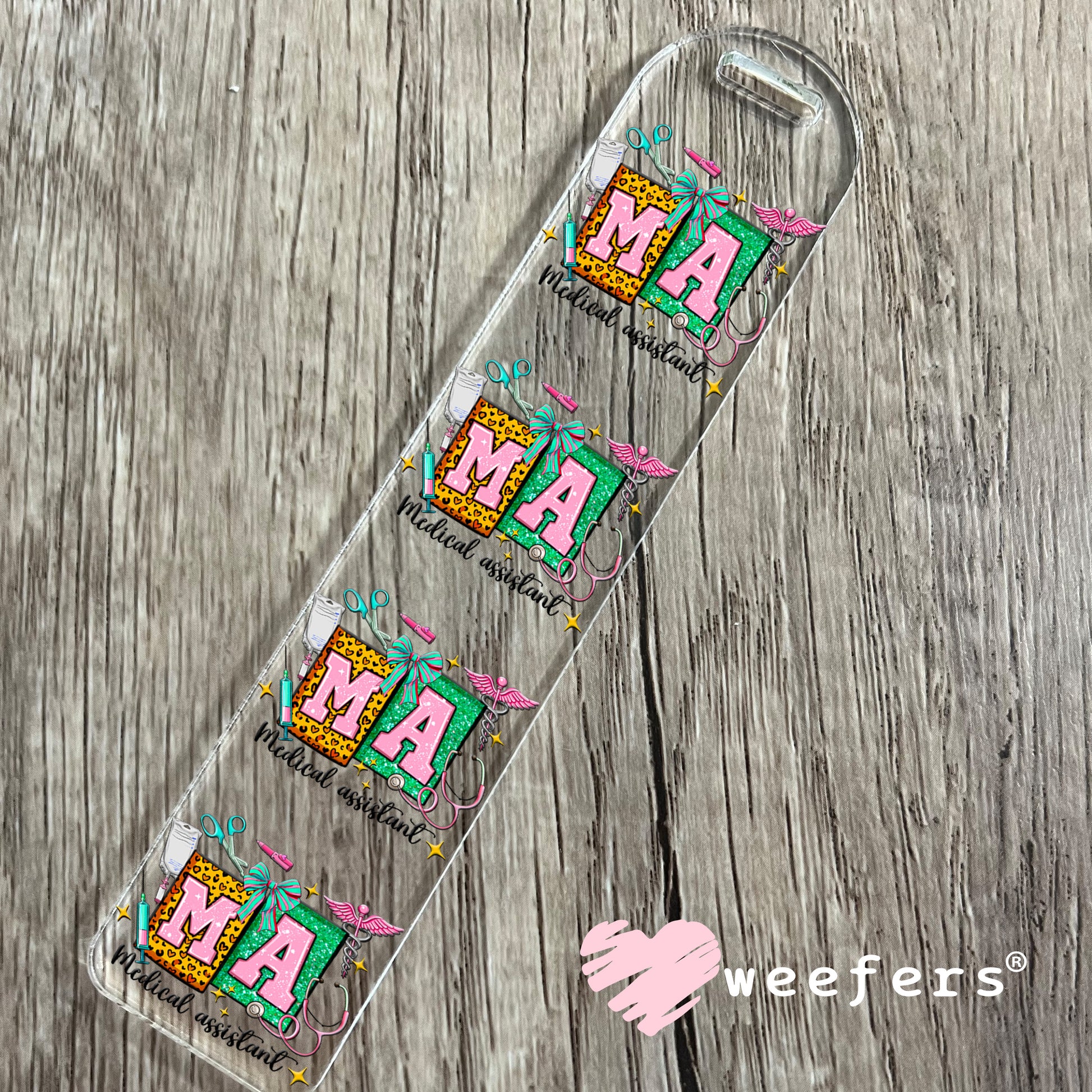 MA Medical Assistant Teal and Pink UV DTF Bookmark Decal