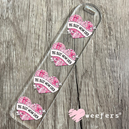 The Best Mom Ever Pink Heart Coquette UV DTF Bookmark Decal