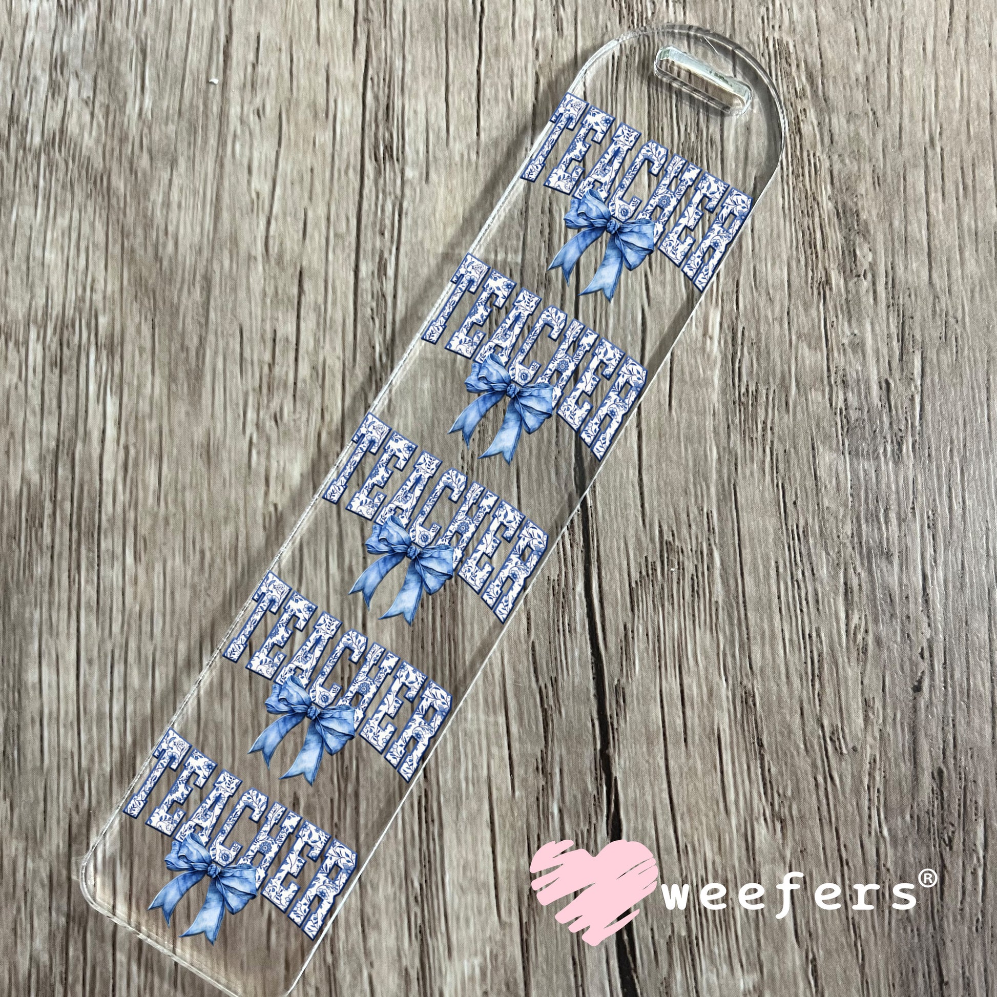 Teacher Blue Toile Bow UV DTF Bookmark Decal