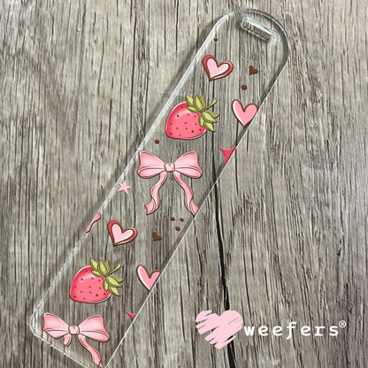 Strawberry Pink Bow Vibes UV DTF Bookmark Decal