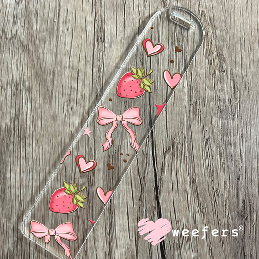 Strawberry Pink Bow Vibes UV DTF Bookmark Decal