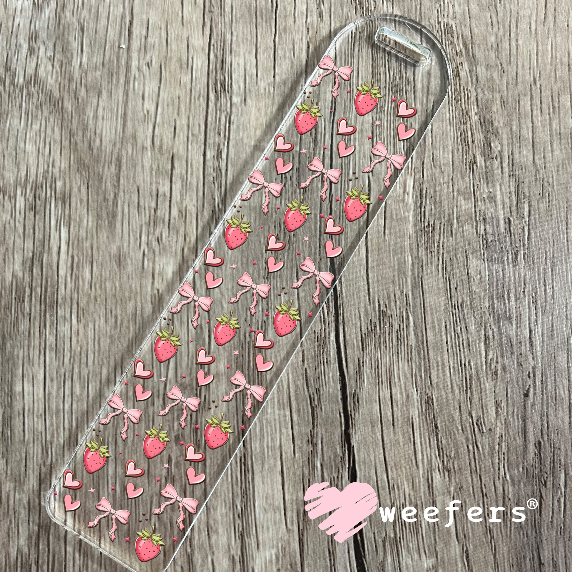 Strawberry Pink Bow Vibes UV DTF Bookmark Decal