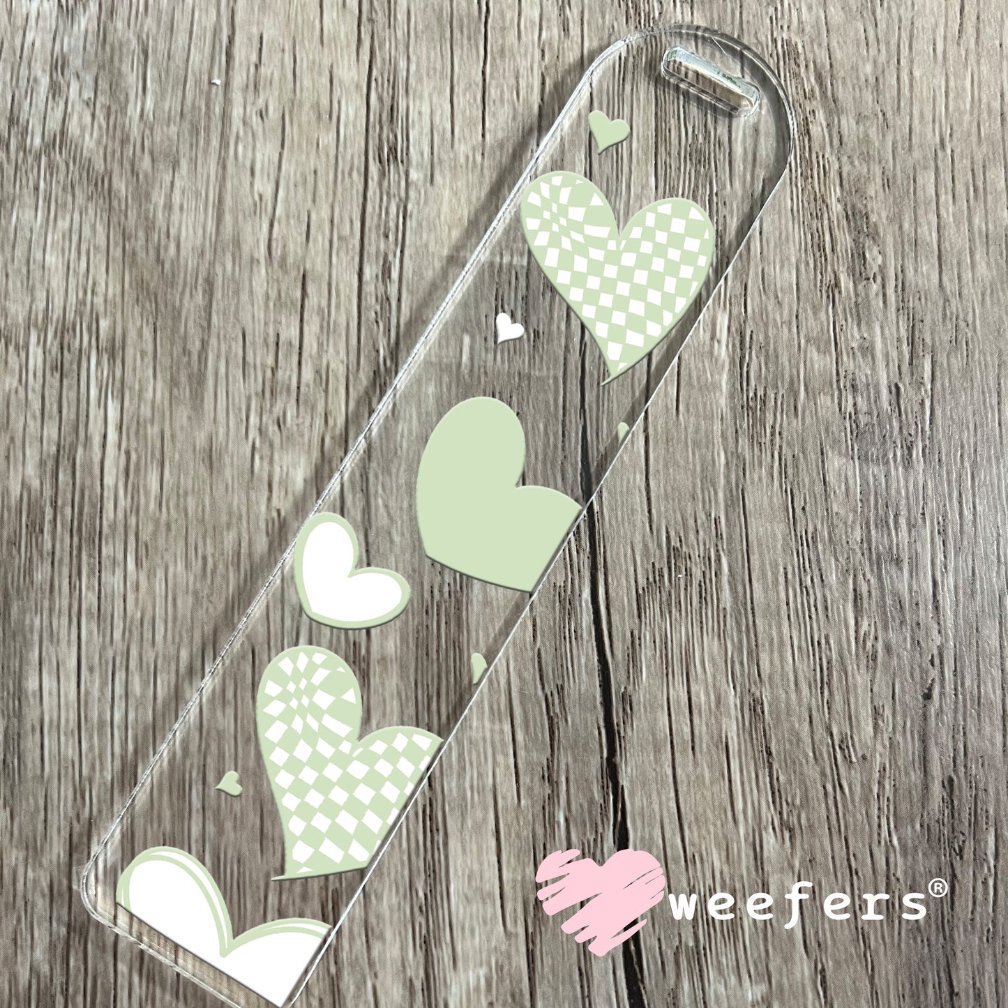 Mint Green Hearts UV DTF Bookmark Decal