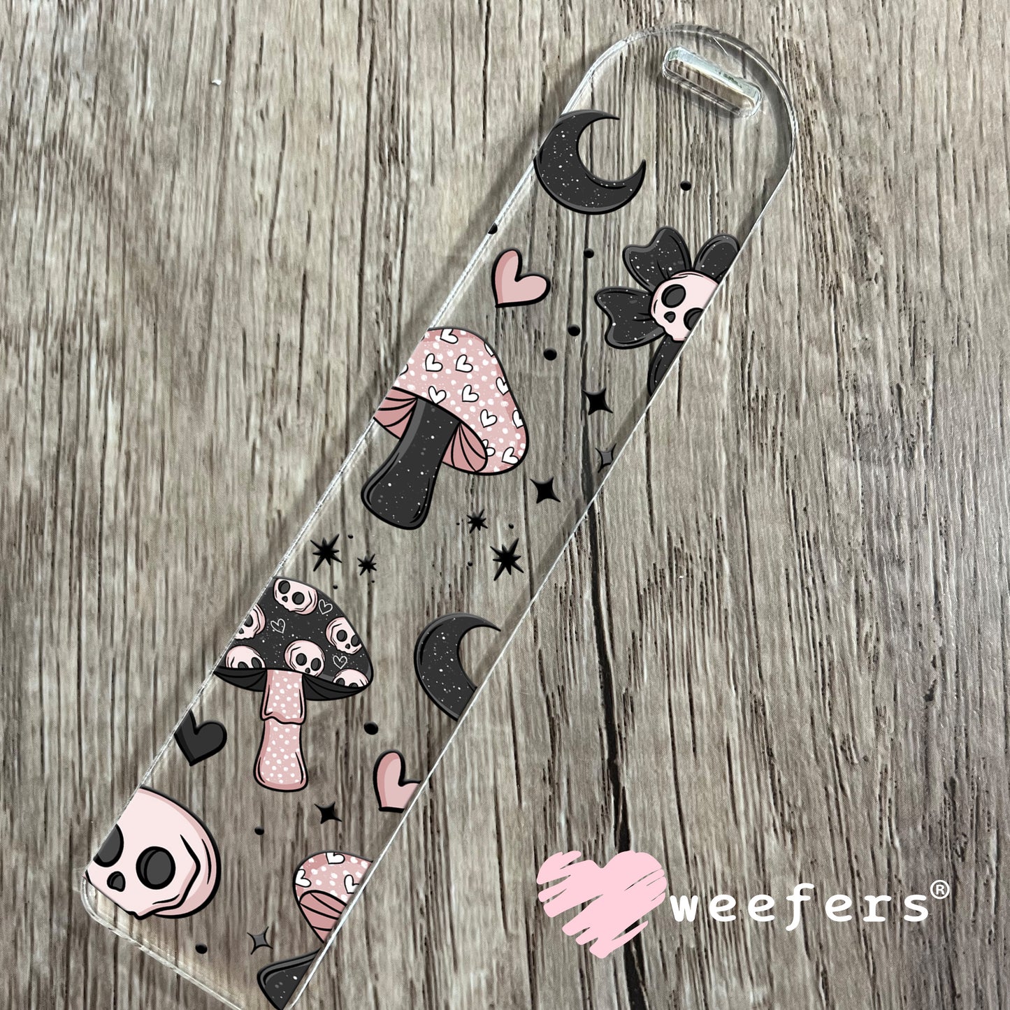 Pink and Black Mushrooms and Skulls  UV DTF Bookmark Decal