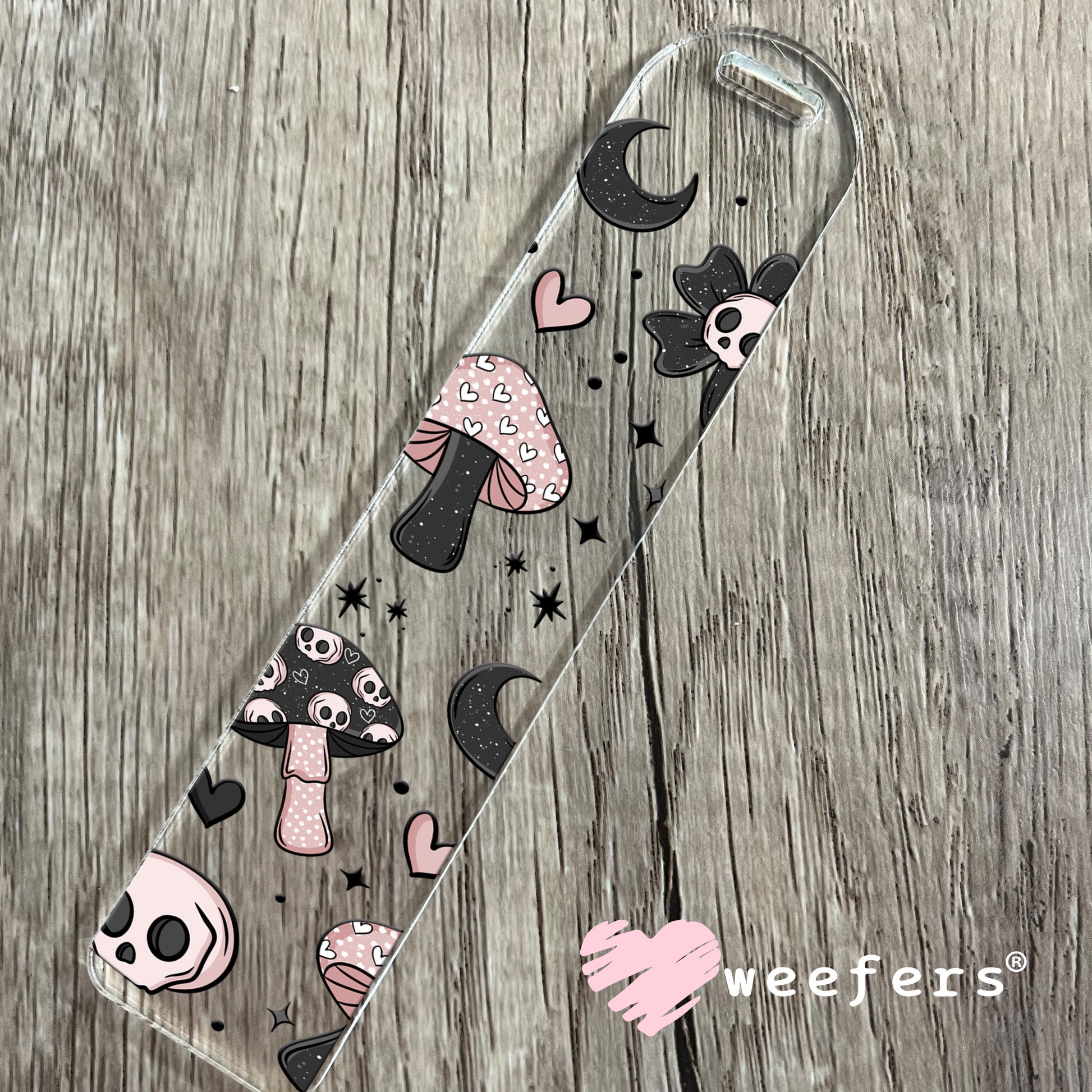 Pink and Black Mushrooms and Skulls  UV DTF Bookmark Decal