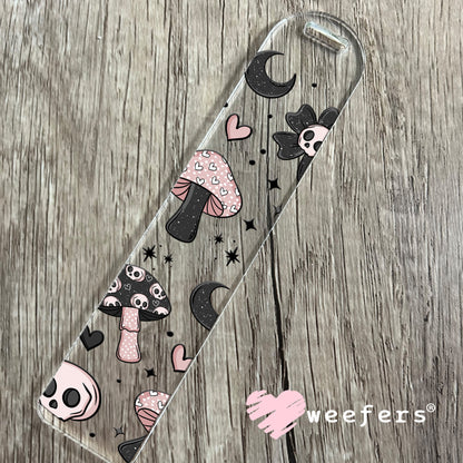 Pink and Black Mushrooms and Skulls  UV DTF Bookmark Decal