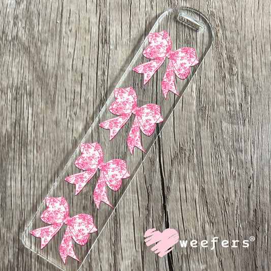 Coquette Pink Toile Bow UV DTF Bookmark Decal