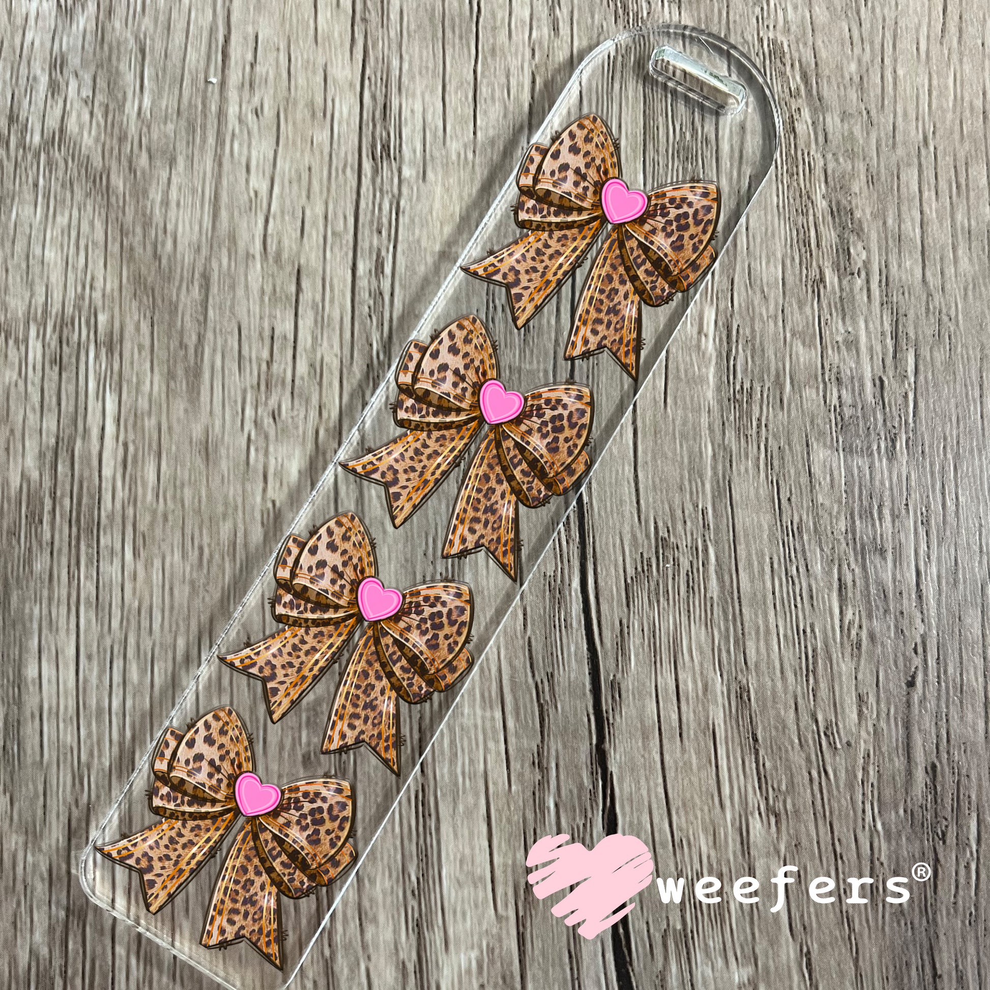 Cheetah Print Pink Heart Bow UV DTF Bookmark Decal