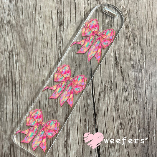 Glitter Pink Teal Bow UV DTF Bookmark Decal