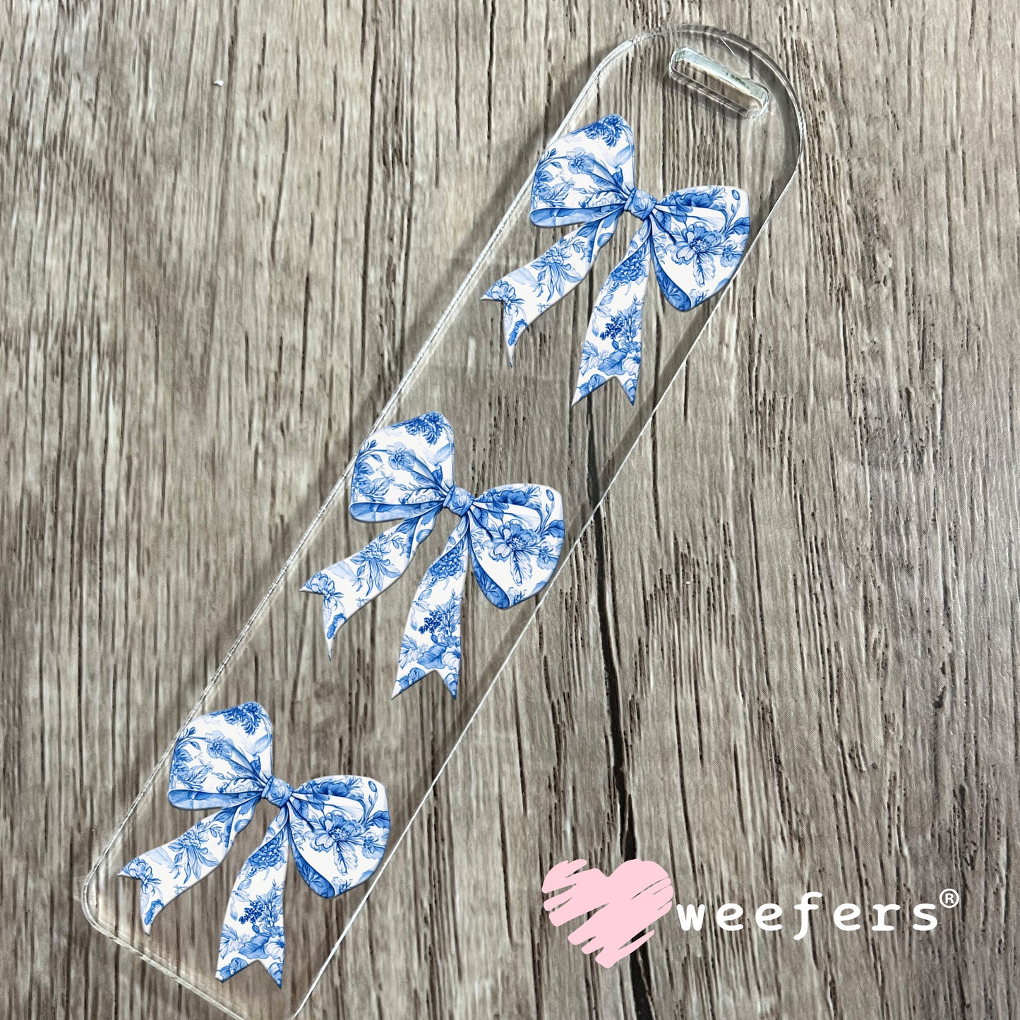 Coquette Blue Toile Bow UV DTF Bookmark Decal