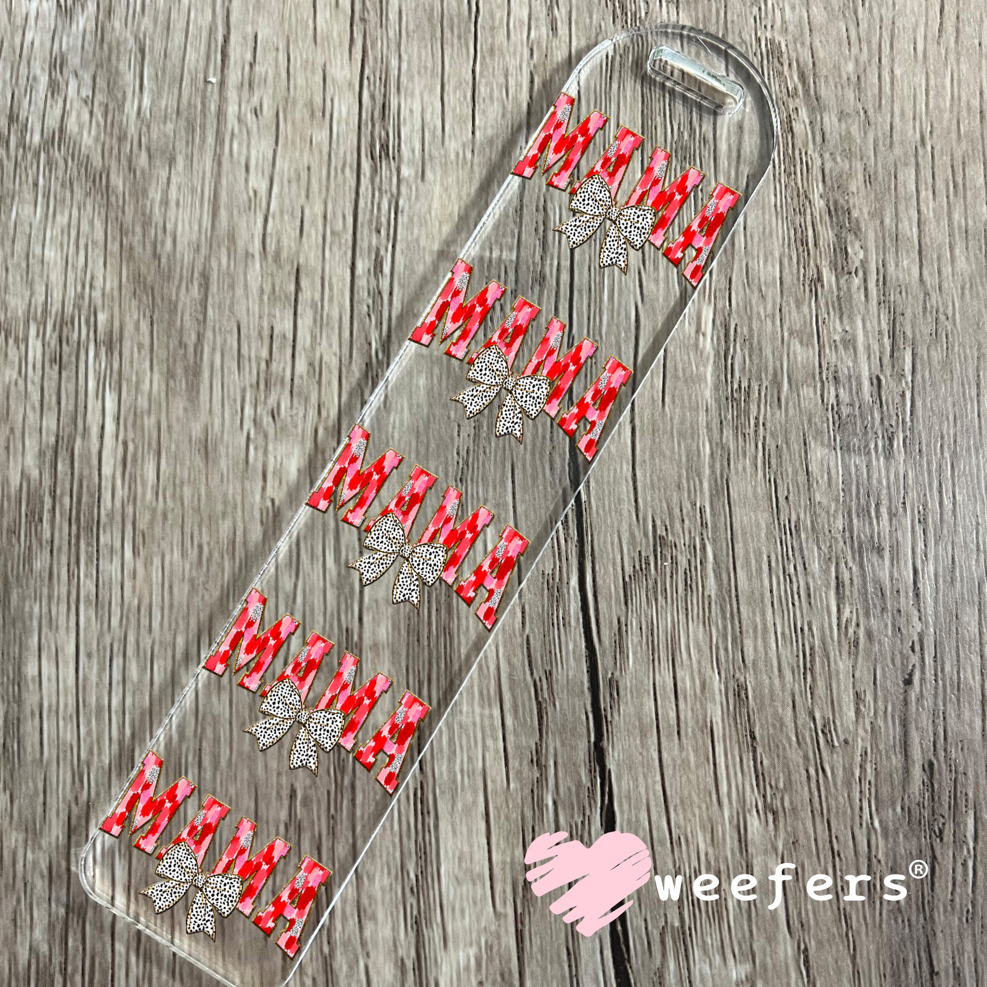 Mama Red Pink Dotted Bow Valentine UV DTF Bookmark Decal