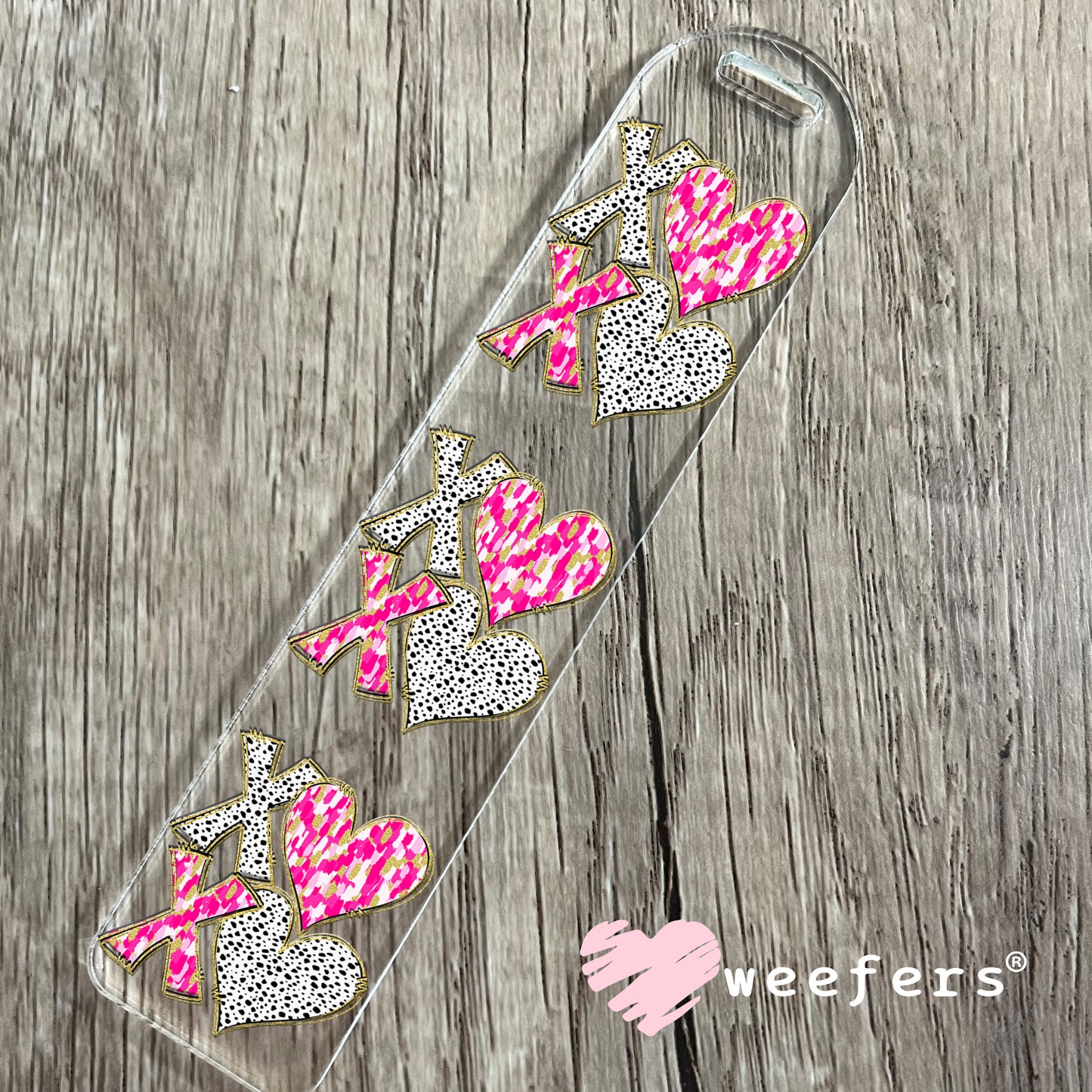 XOXO Pink Black Glitter Polka Dots UV DTF Bookmark Decal