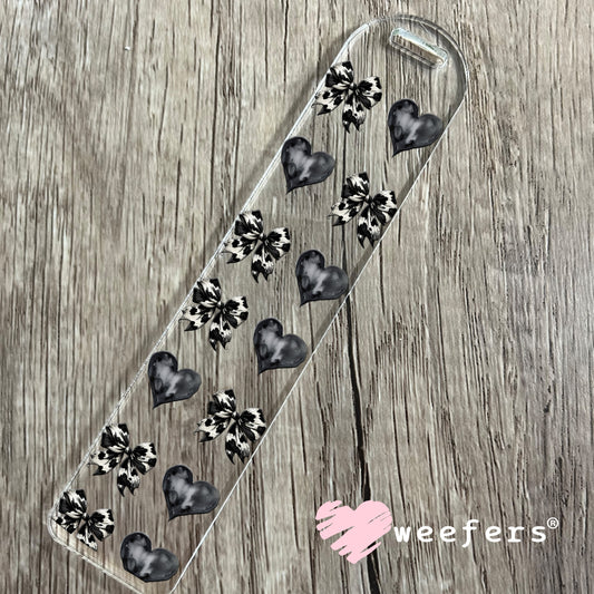 Black Cow Print Bows and Black Hearts UV DTF Bookmark Decal