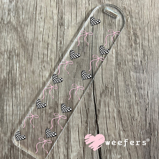 Coquette Pink Bows and Black Checkered Hearts UV DTF Bookmark Decal