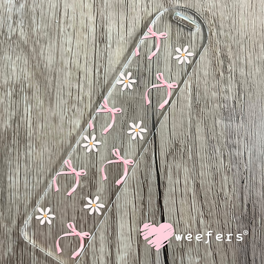 Pink Coquette Bows and Dainty Daisies UV DTF Bookmark Decal