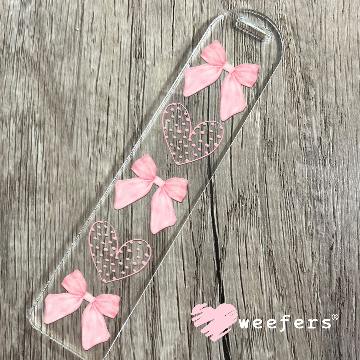 Pink Dotted Hearts Pink Coquette Bows UV DTF Bookmark Decal