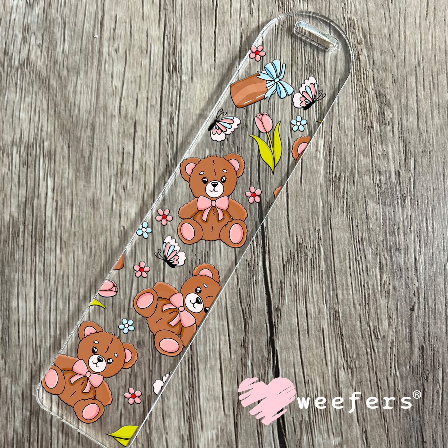 Teddy Bear Butterflies and Flowers UV DTF Bookmark Decal