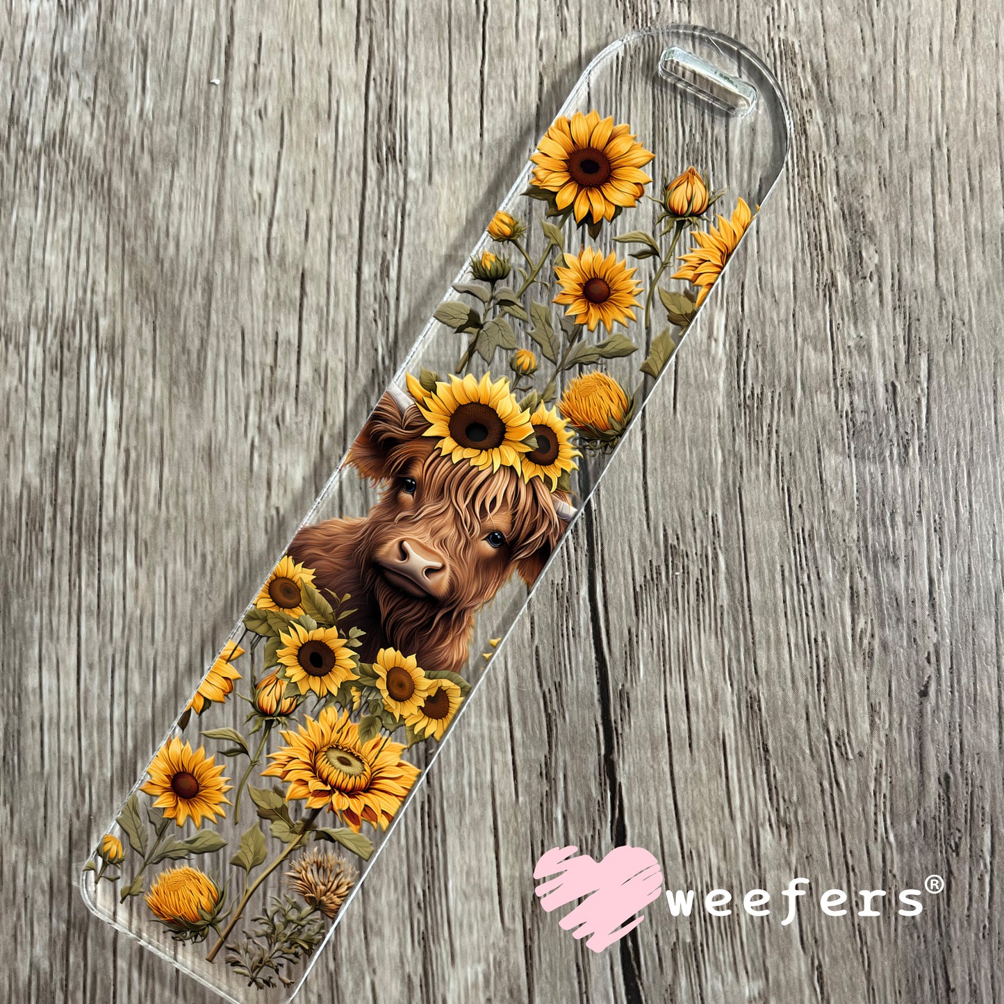 Sunflower Highlander Cow Western UV DTF Bookmark Decal