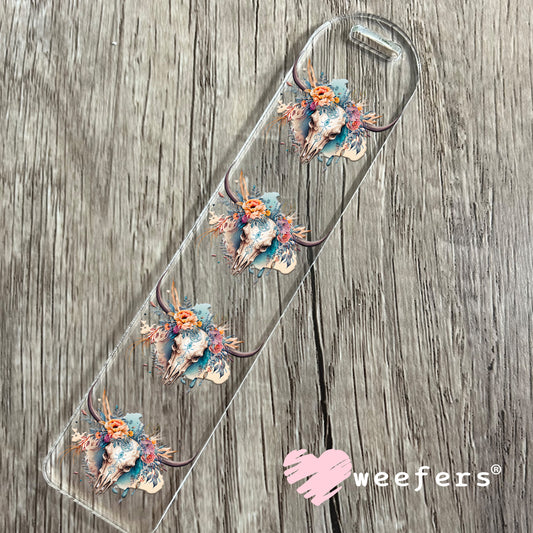Blue Watercolor Cow Skull Western UV DTF Decal Bookmark Weefers