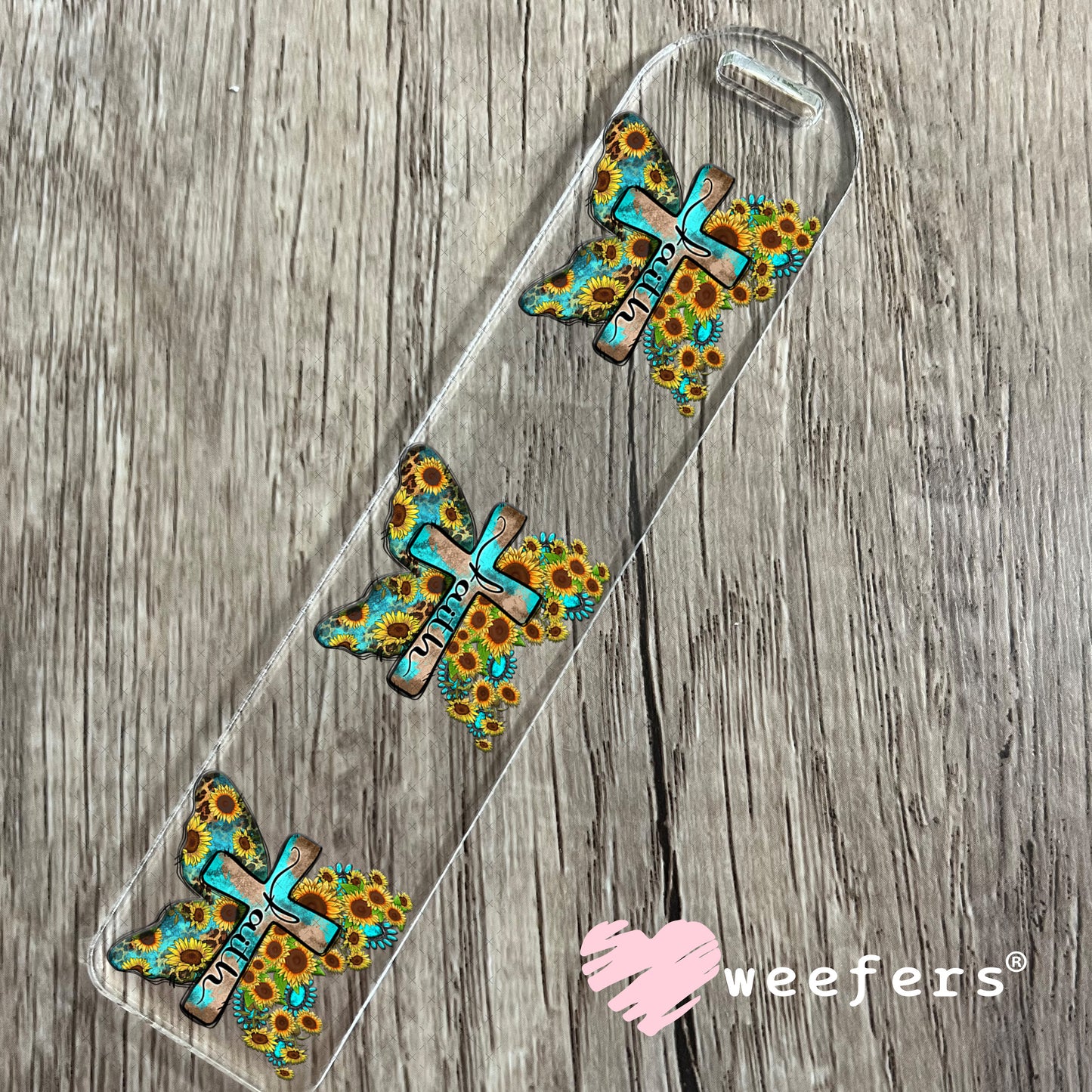 Faith Cross Sunflowers UV DTF Decal Bookmark Weefers