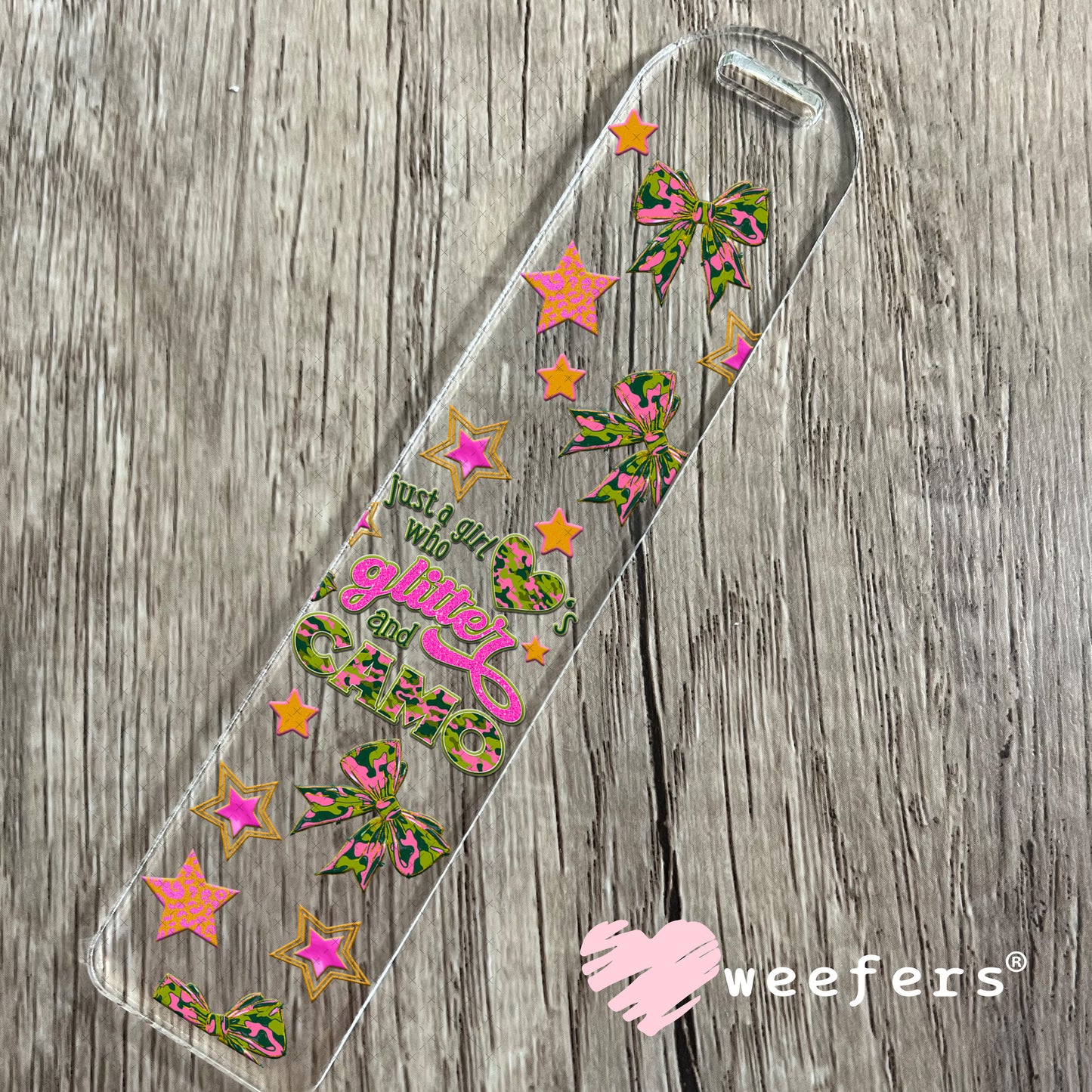Just a Girl Who Love's Glitter and Camo UV DTF Cup Wrap - Weefers® Exclusive Bookmark Weefers